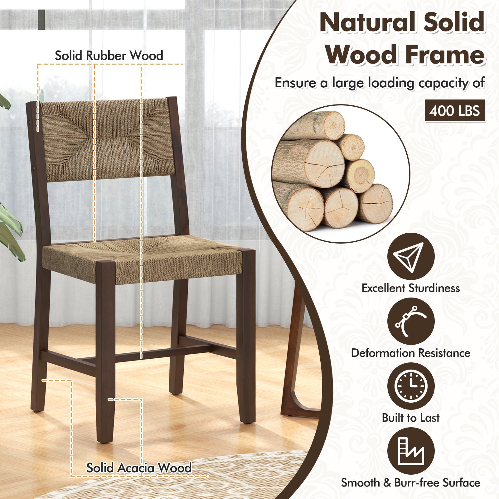 Wooden Dining Chair Set of 2 for Kitchen Dining Room, Brown Dining Chairs   at Gallery Canada