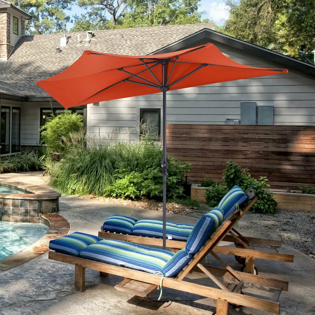 9Ft Patio Bistro Half Round Umbrella , Orange Outdoor Umbrellas   at Gallery Canada