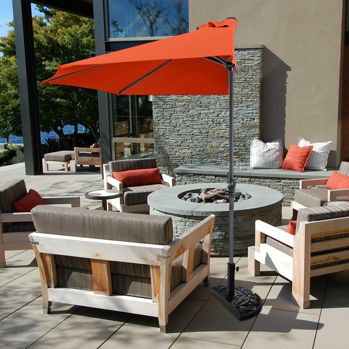 9Ft Patio Bistro Half Round Umbrella , Orange Outdoor Umbrellas   at Gallery Canada