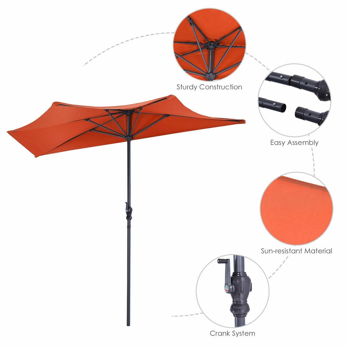 9Ft Patio Bistro Half Round Umbrella , Orange Outdoor Umbrellas   at Gallery Canada