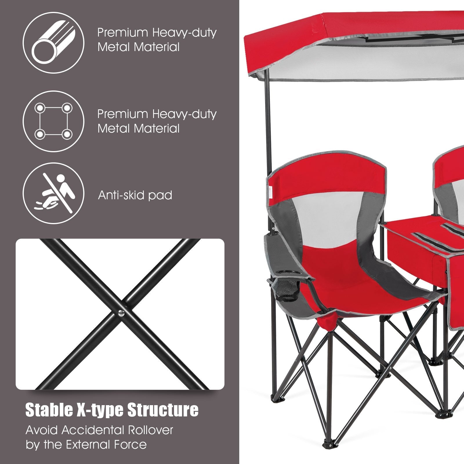 Portable Folding Camping Canopy Chairs with Cup Holder, Red Camping Furniture   at Gallery Canada