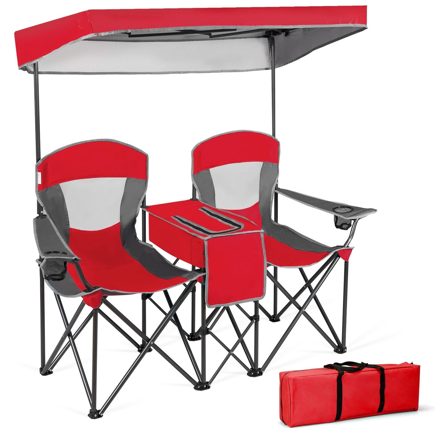 Portable Folding Camping Canopy Chairs with Cup Holder, Red Camping Furniture   at Gallery Canada