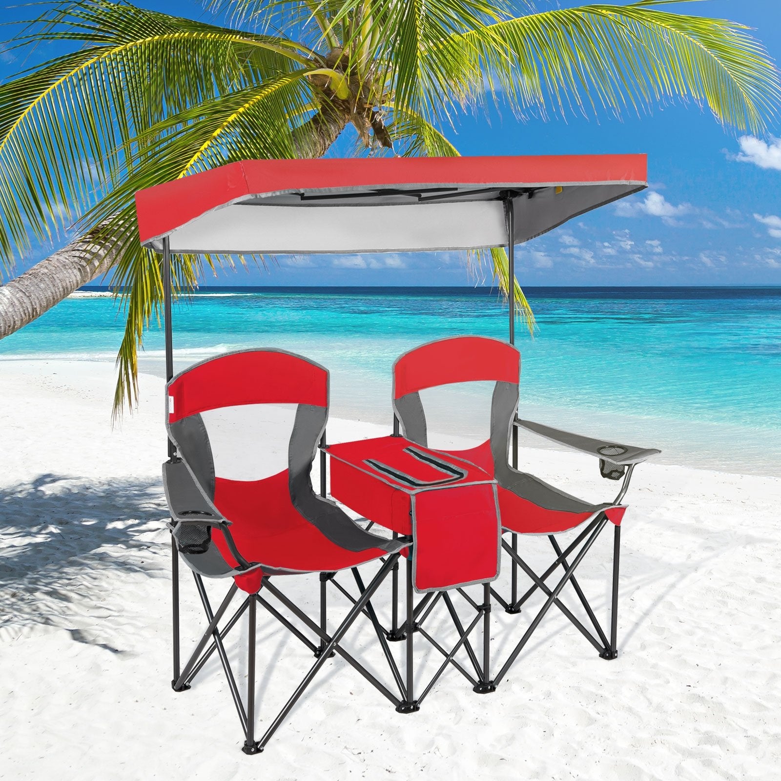 Portable Folding Camping Canopy Chairs with Cup Holder, Red Camping Furniture   at Gallery Canada