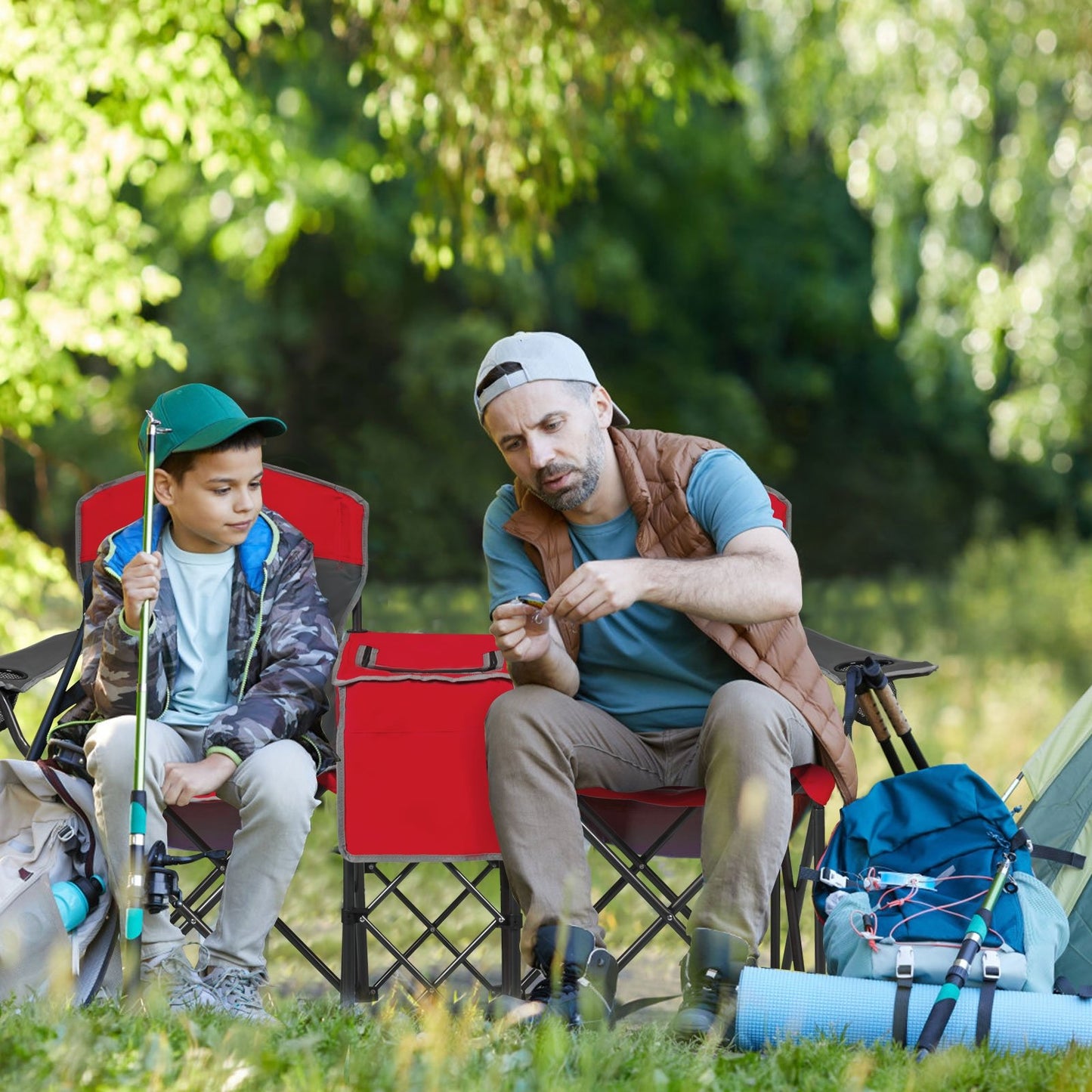 Portable Folding Camping Canopy Chairs with Cup Holder, Red Camping Furniture   at Gallery Canada