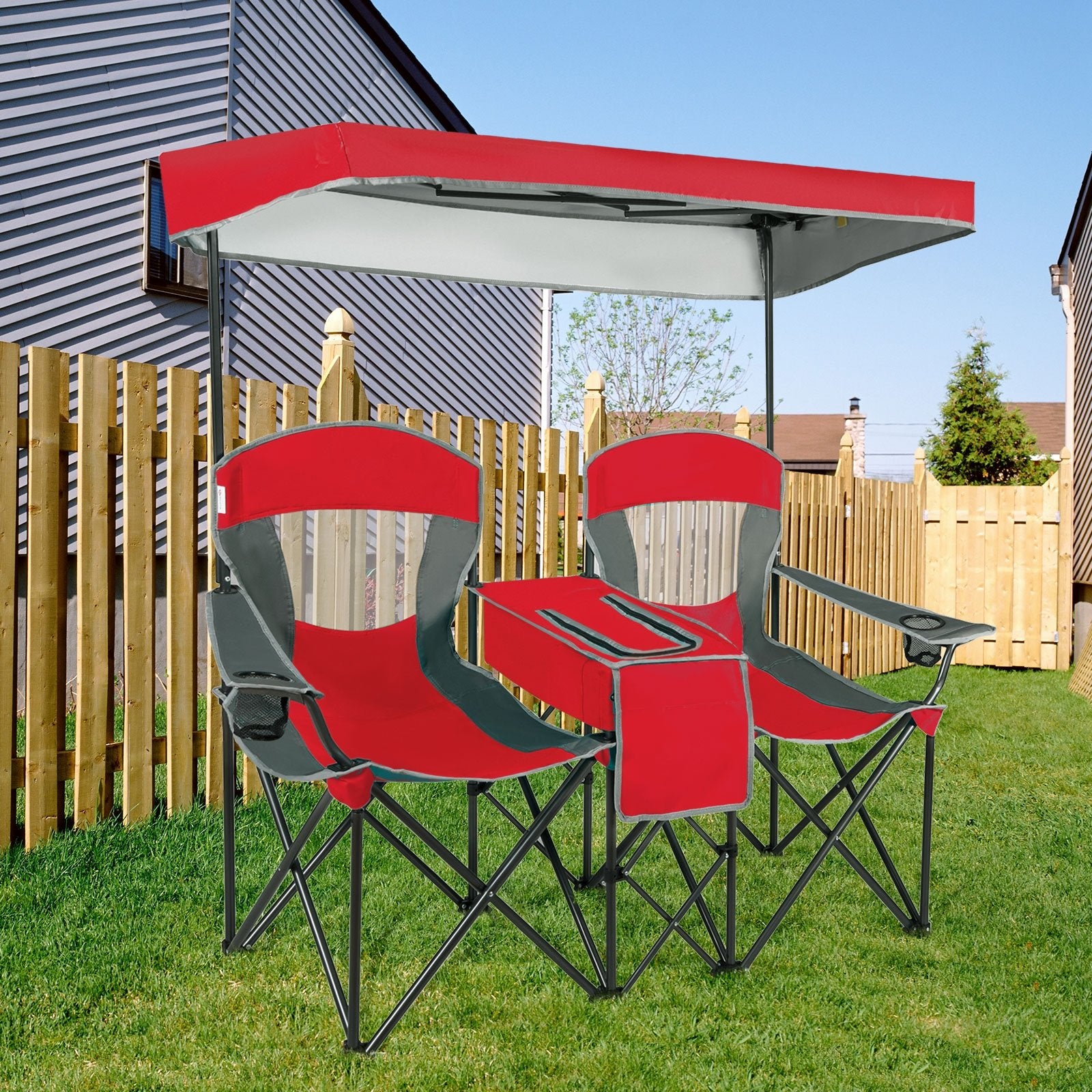 Portable Folding Camping Canopy Chairs with Cup Holder, Red Camping Furniture   at Gallery Canada