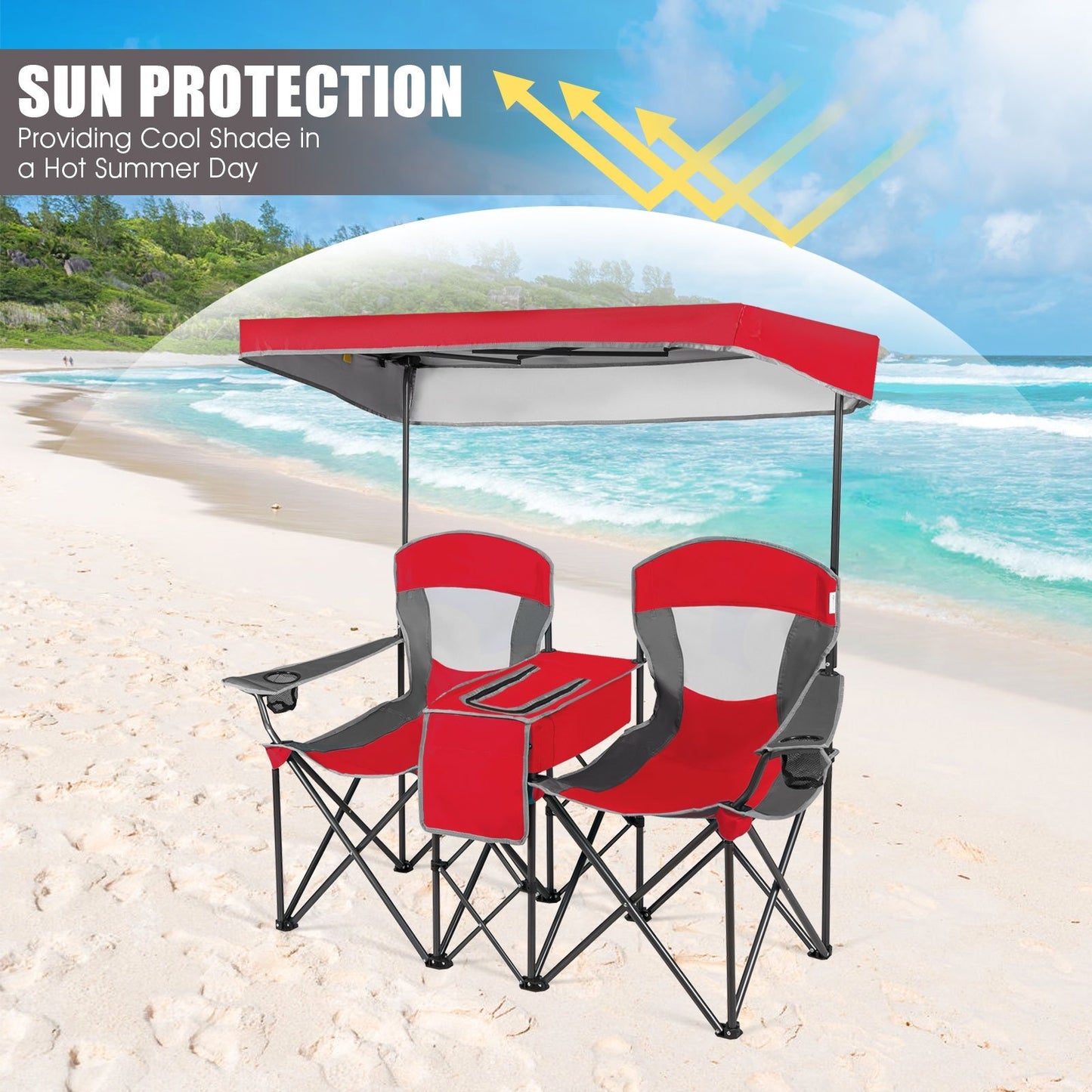 Portable Folding Camping Canopy Chairs with Cup Holder, Red Camping Furniture   at Gallery Canada