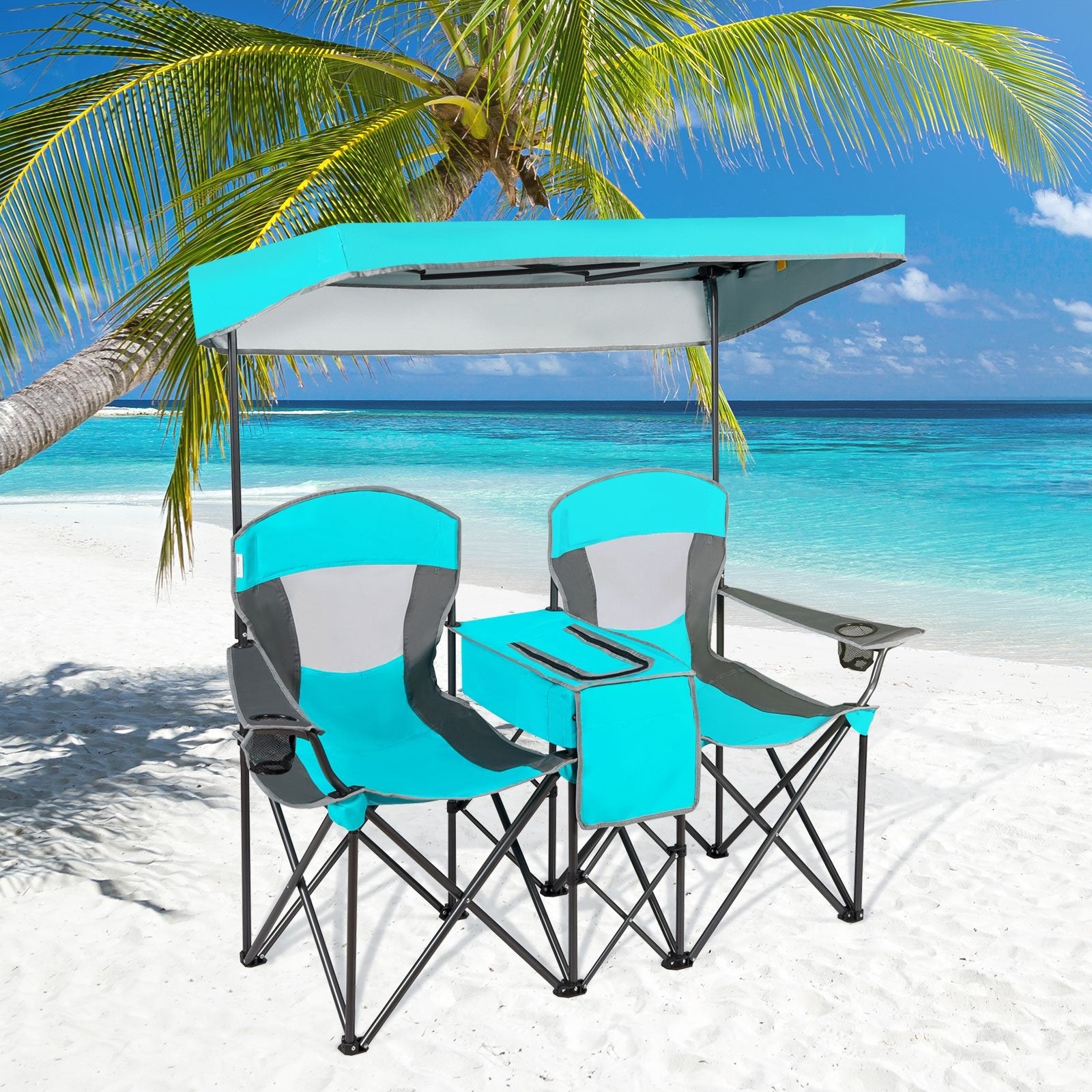 Portable Folding Camping Canopy Chairs with Cup Holder, Turquoise Camping Furniture   at Gallery Canada