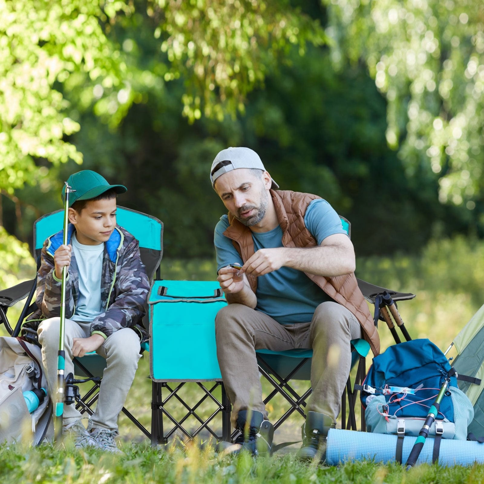 Portable Folding Camping Canopy Chairs with Cup Holder, Turquoise Camping Furniture   at Gallery Canada