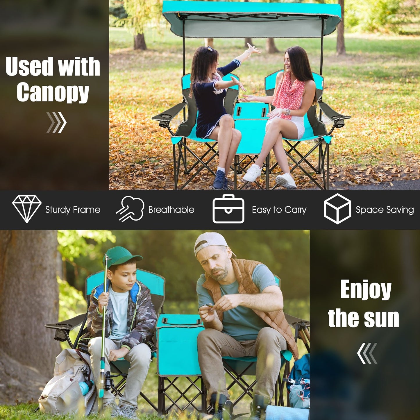 Portable Folding Camping Canopy Chairs with Cup Holder, Turquoise Camping Furniture   at Gallery Canada