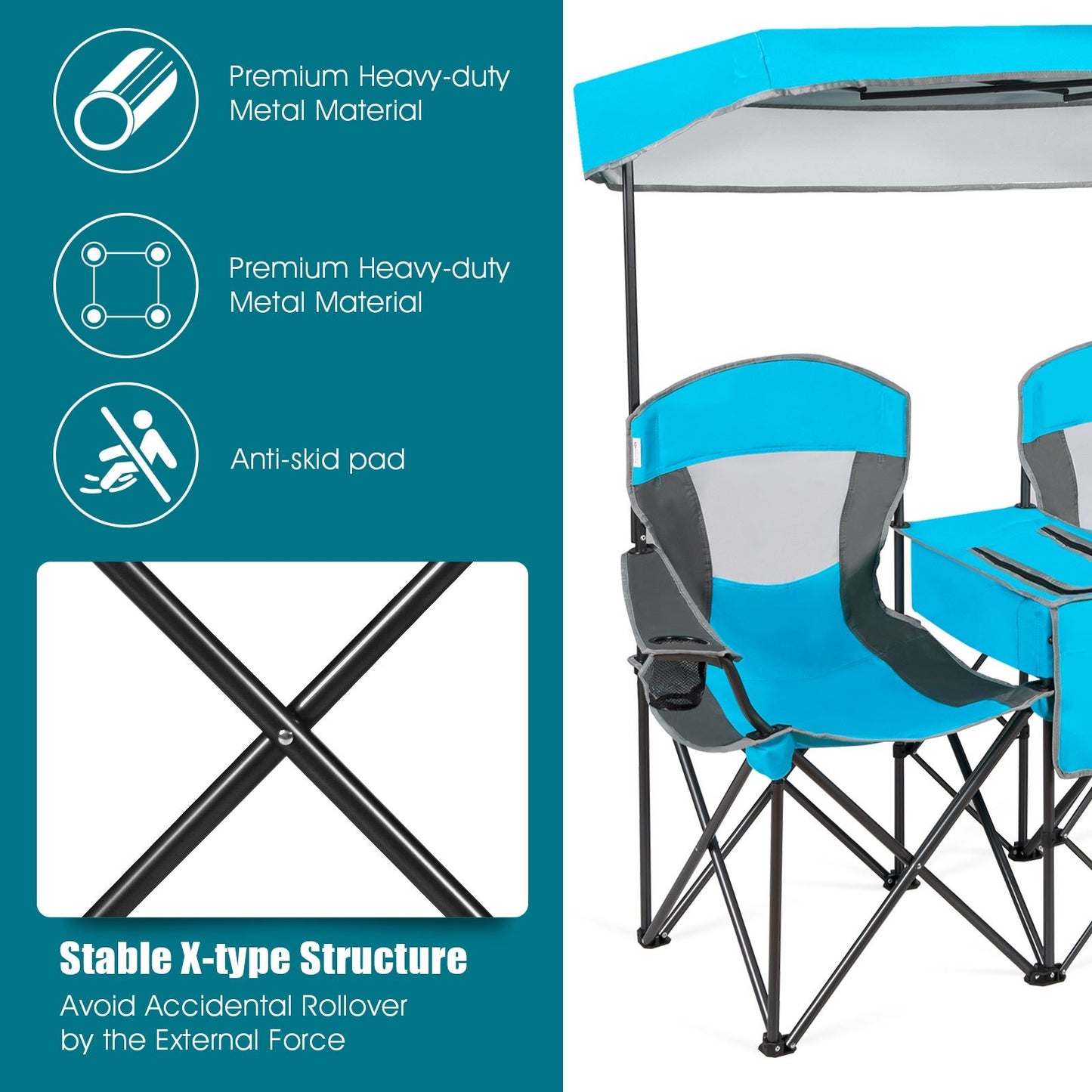 Portable Folding Camping Canopy Chairs with Cup Holder, Blue - Gallery Canada