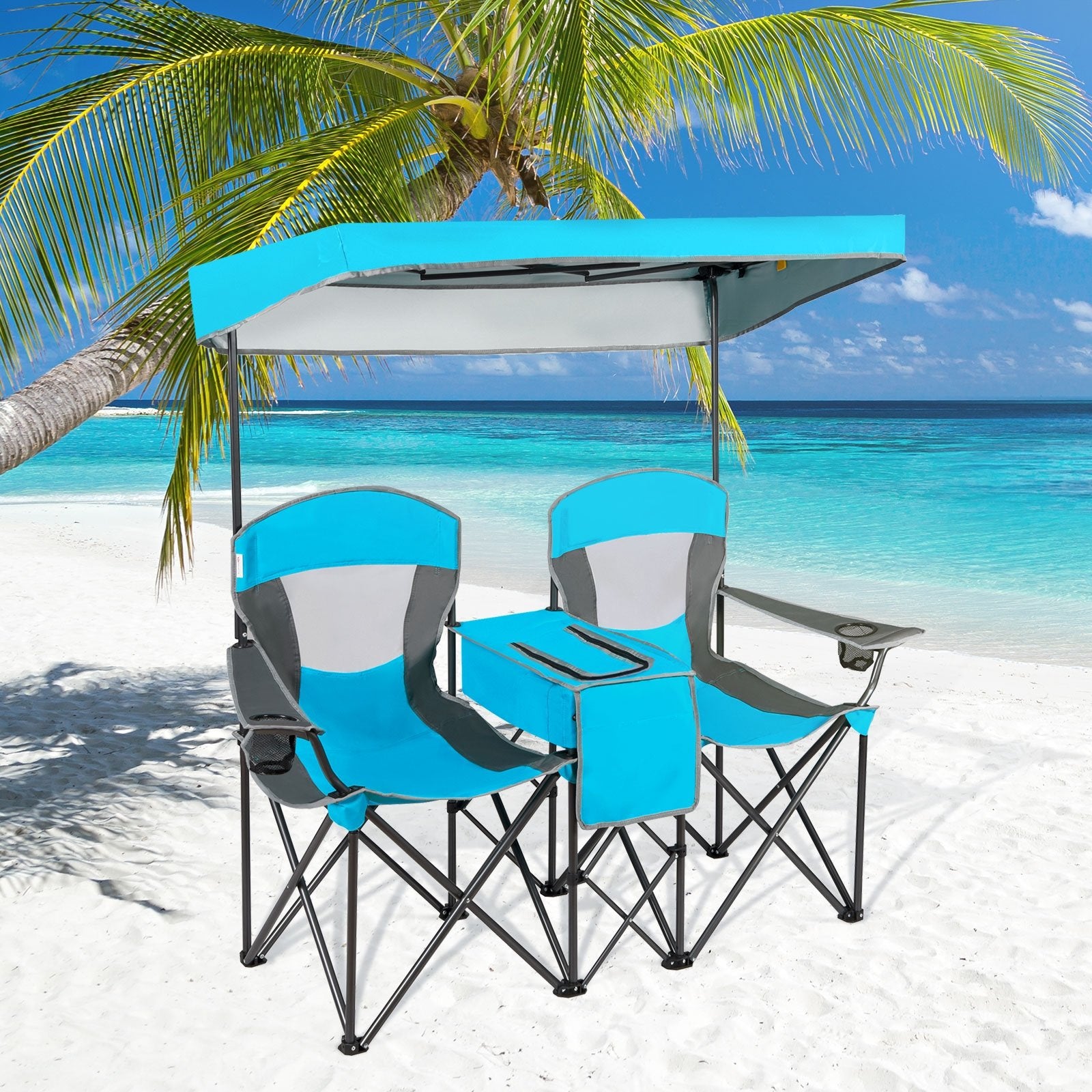 Portable Folding Camping Canopy Chairs with Cup Holder, Blue Camping Furniture   at Gallery Canada