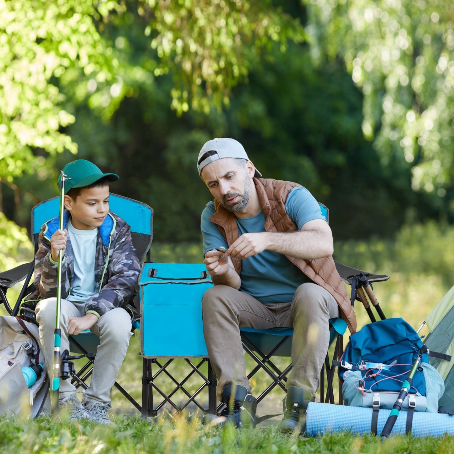 Portable Folding Camping Canopy Chairs with Cup Holder, Blue - Gallery Canada