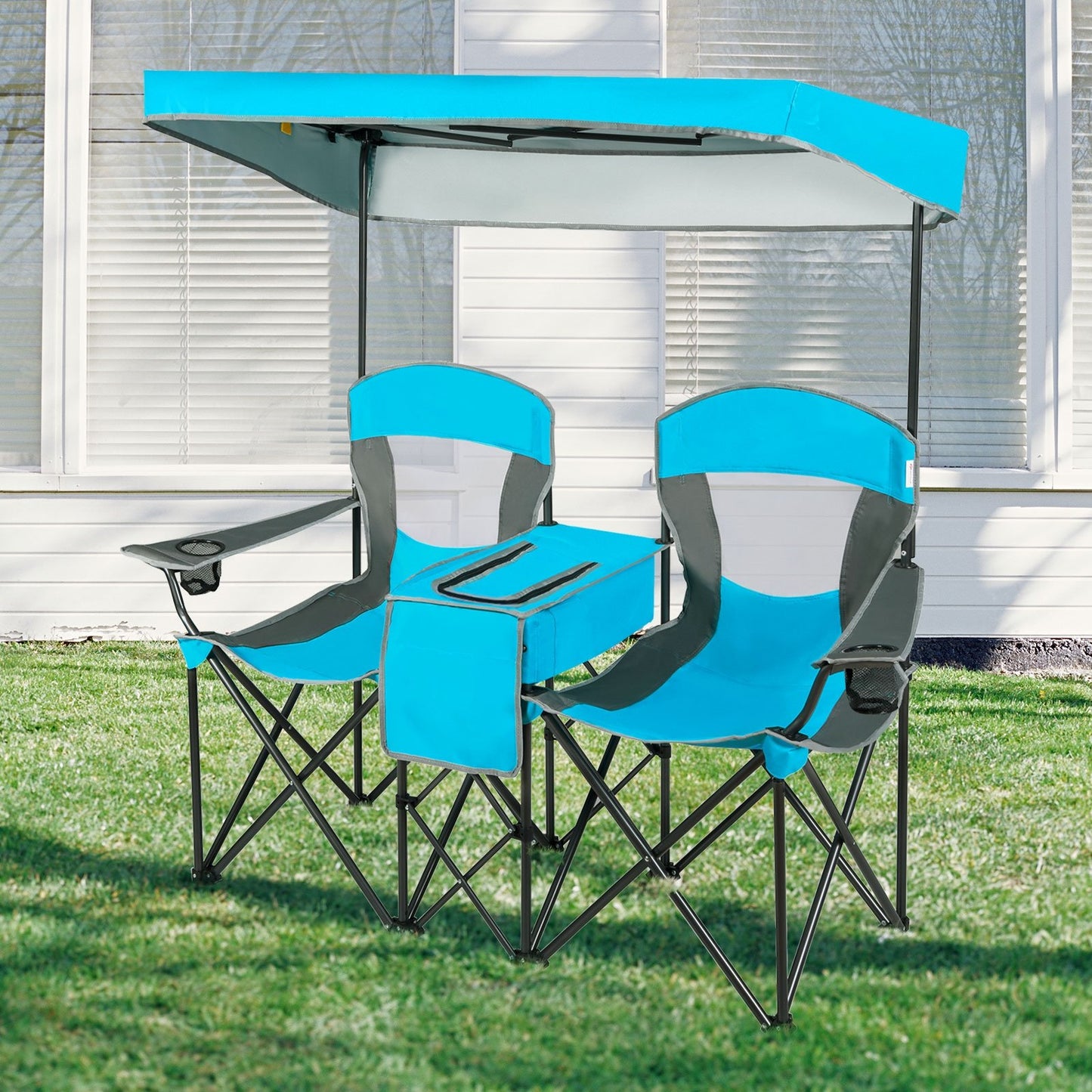 Portable Folding Camping Canopy Chairs with Cup Holder, Blue - Gallery Canada