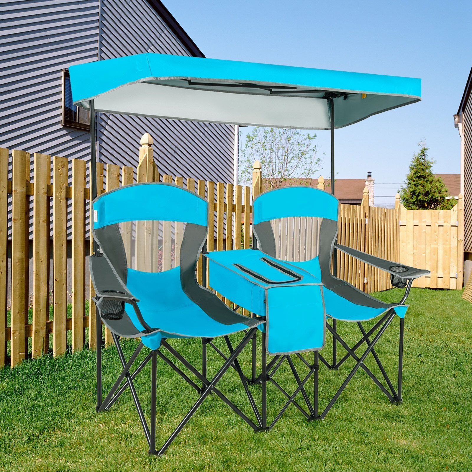 Portable Folding Camping Canopy Chairs with Cup Holder, Blue Camping Furniture   at Gallery Canada