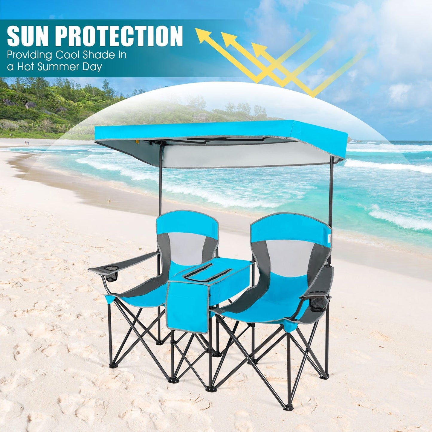 Portable Folding Camping Canopy Chairs with Cup Holder, Blue Camping Furniture   at Gallery Canada