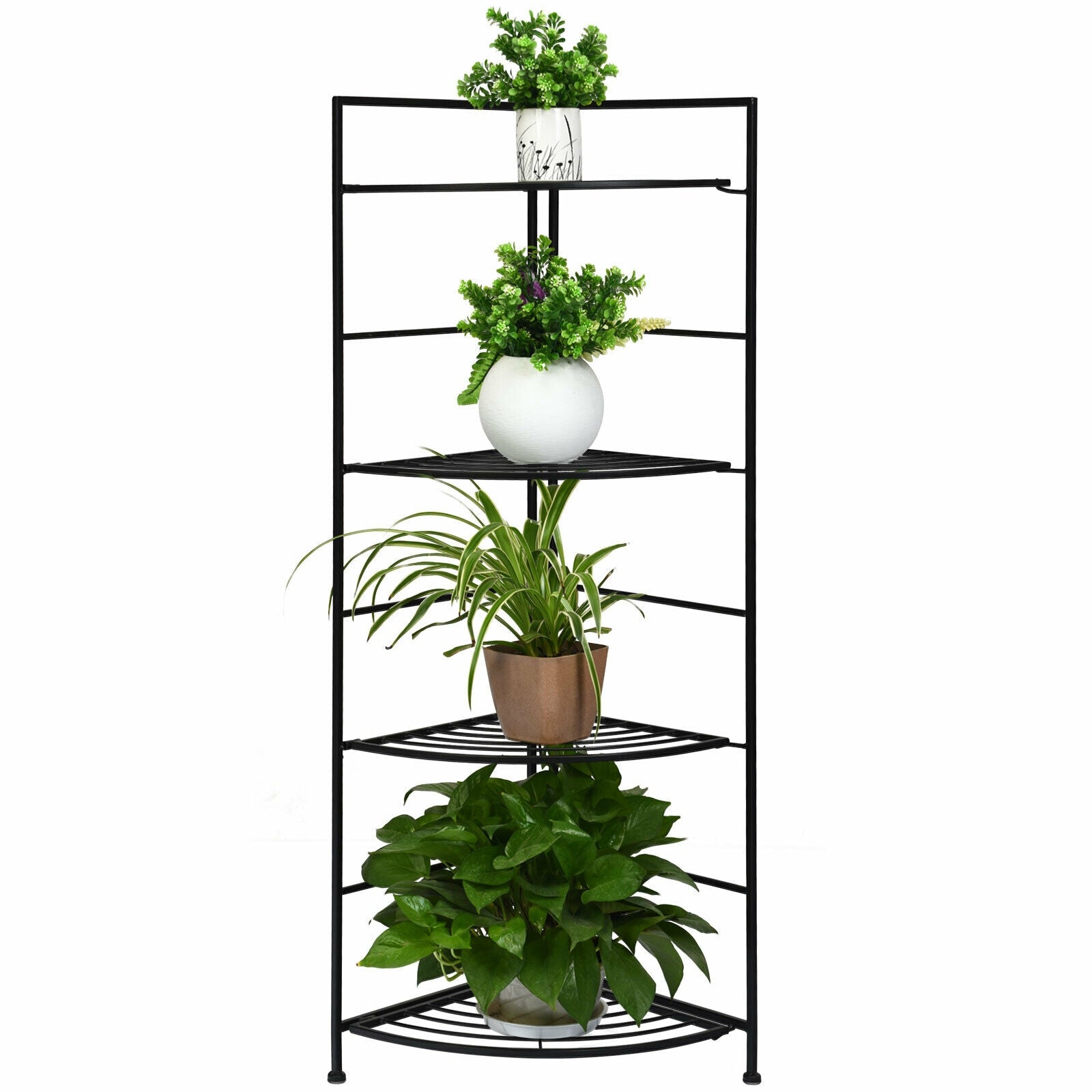 4 Tier Folding Metal Shelf Plant Stand Storage Open Shelf Corner Display Rack, Black Plant Stands at Gallery Canada