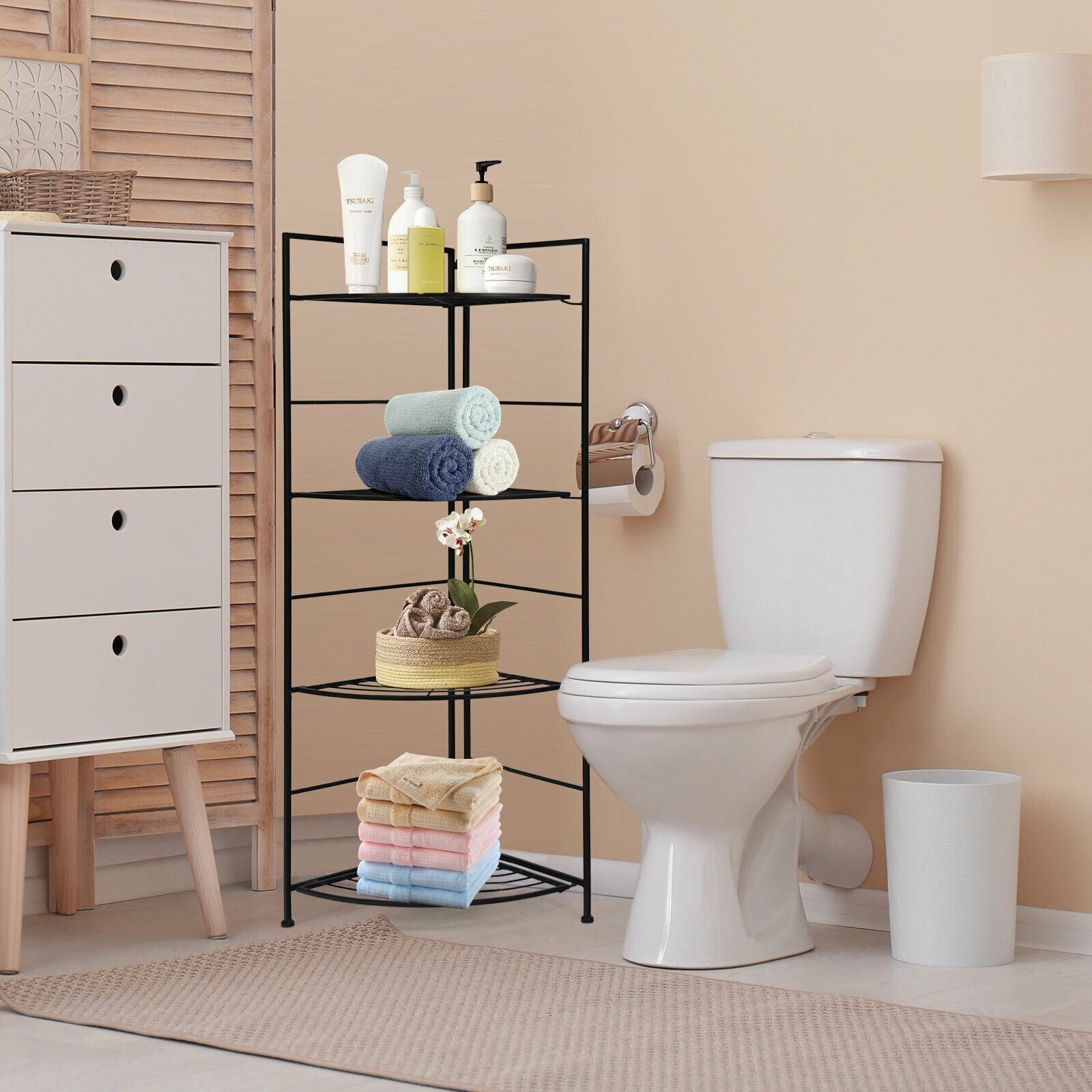 4 Tier Folding Metal Shelf Plant Stand Storage Open Shelf Corner Display Rack, Black Plant Stands at Gallery Canada