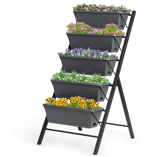 5-Tier Raised Garden Bed with Water Drainage for Flowers Vegetables, Black - Gallery Canada