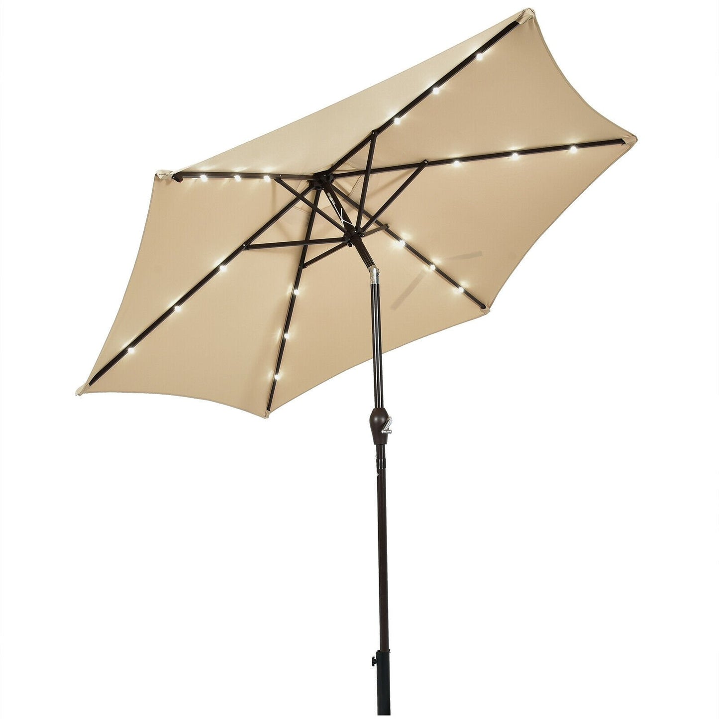 9' Solar LED Lighted Patio Market Umbrella Tilt Adjustment Crank Lift , Beige - Gallery Canada