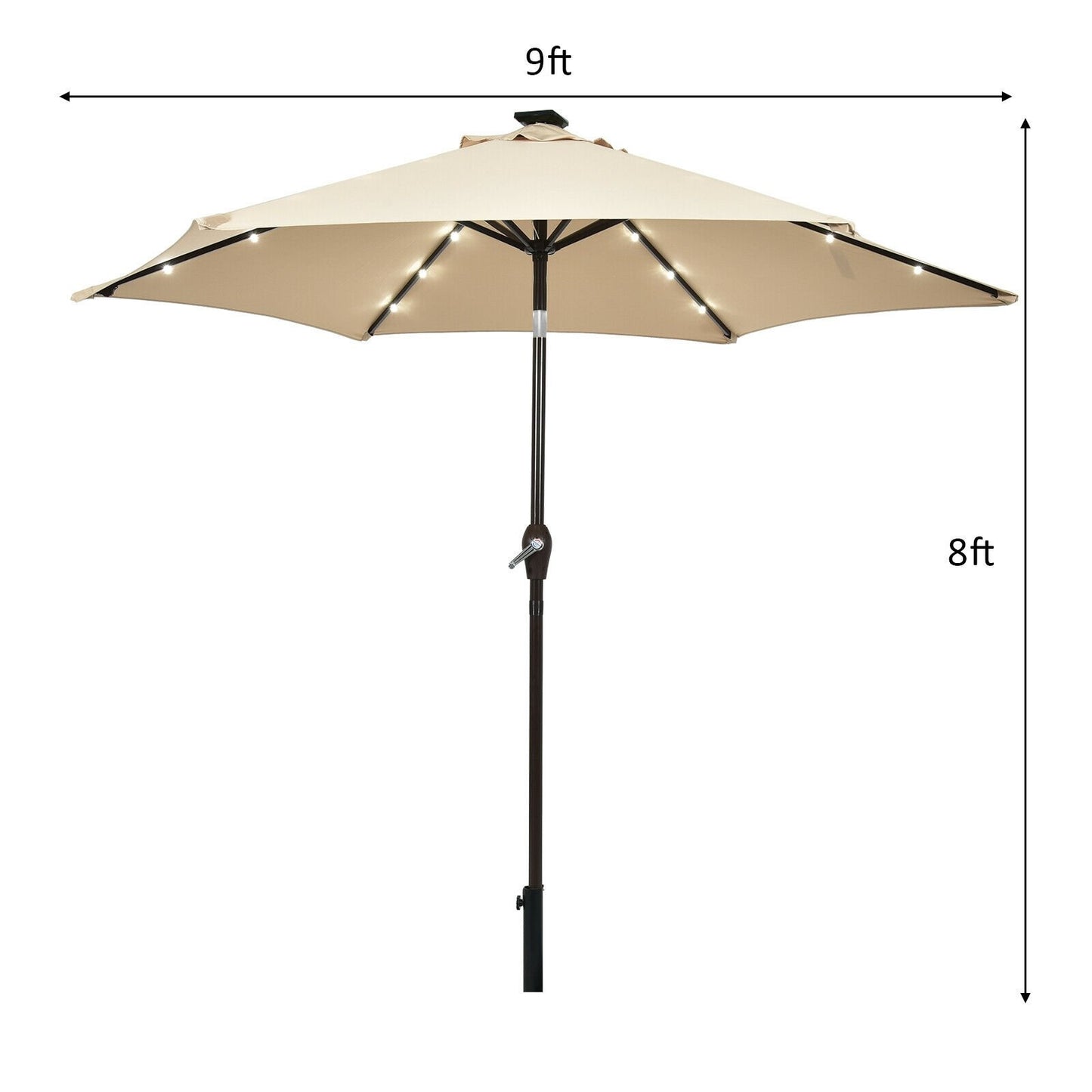 9' Solar LED Lighted Patio Market Umbrella Tilt Adjustment Crank Lift , Beige - Gallery Canada