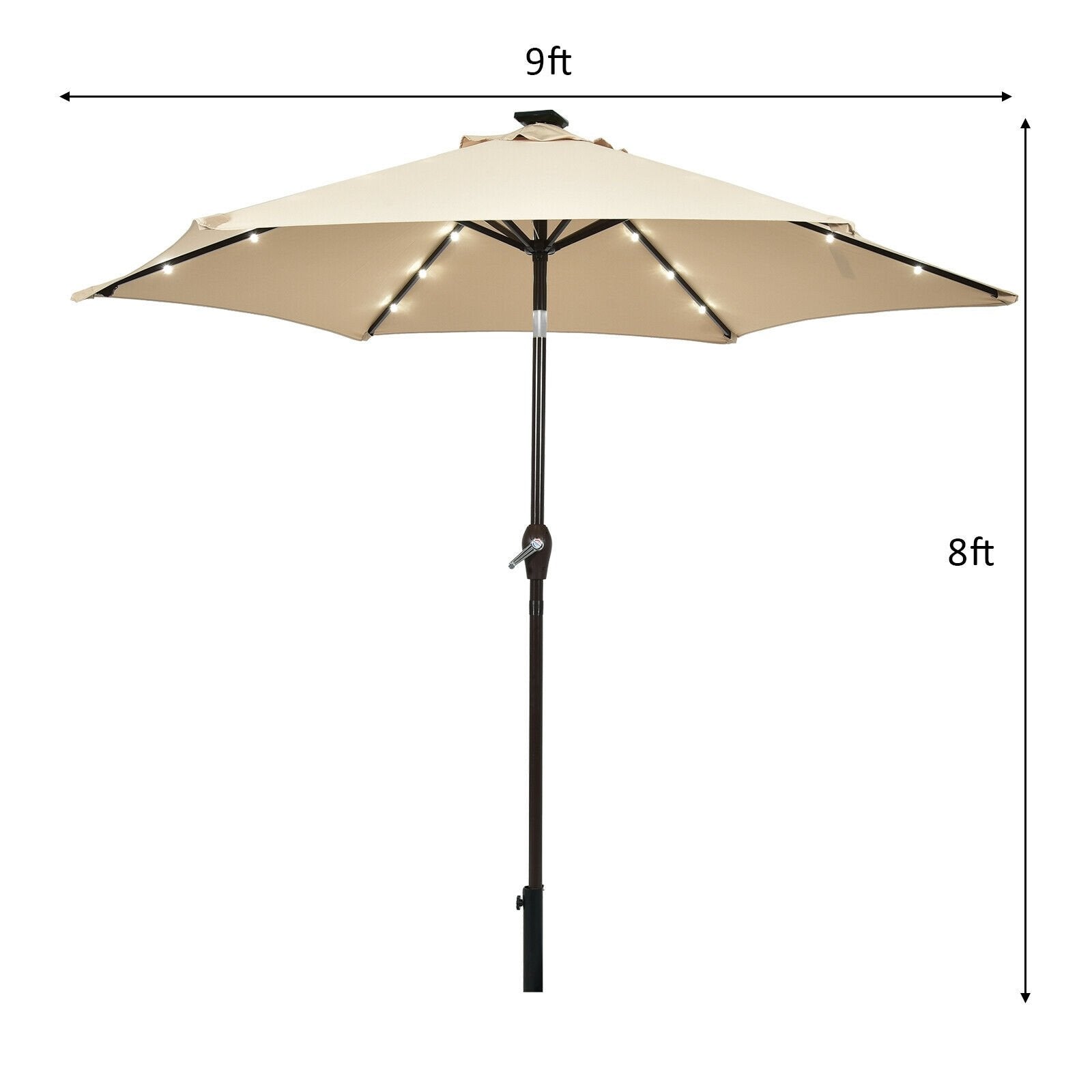 9' Solar LED Lighted Patio Market Umbrella Tilt Adjustment Crank Lift , Beige Outdoor Umbrellas   at Gallery Canada