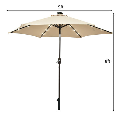 9' Solar LED Lighted Patio Market Umbrella Tilt Adjustment Crank Lift , Beige Outdoor Umbrellas   at Gallery Canada