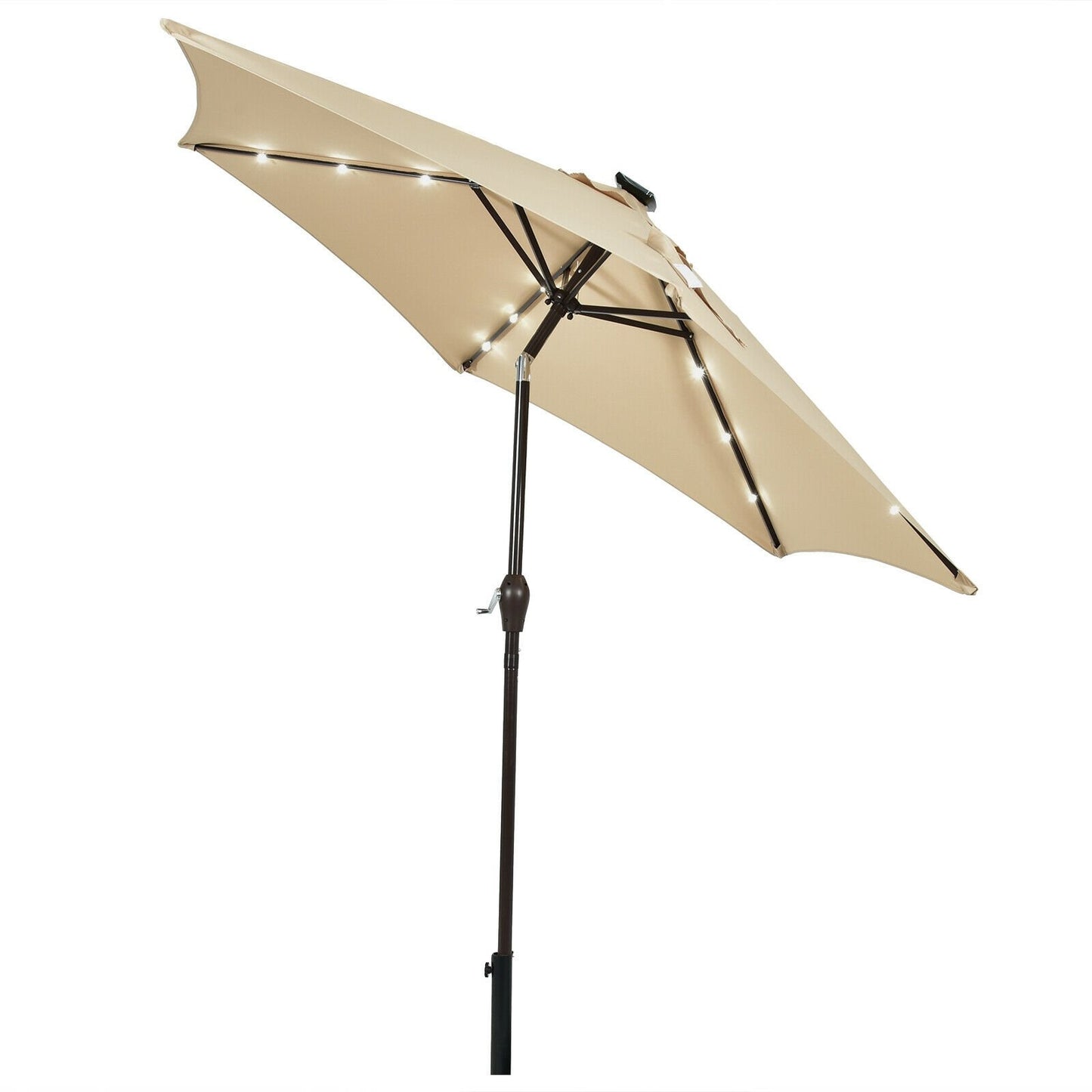 9' Solar LED Lighted Patio Market Umbrella Tilt Adjustment Crank Lift , Beige - Gallery Canada