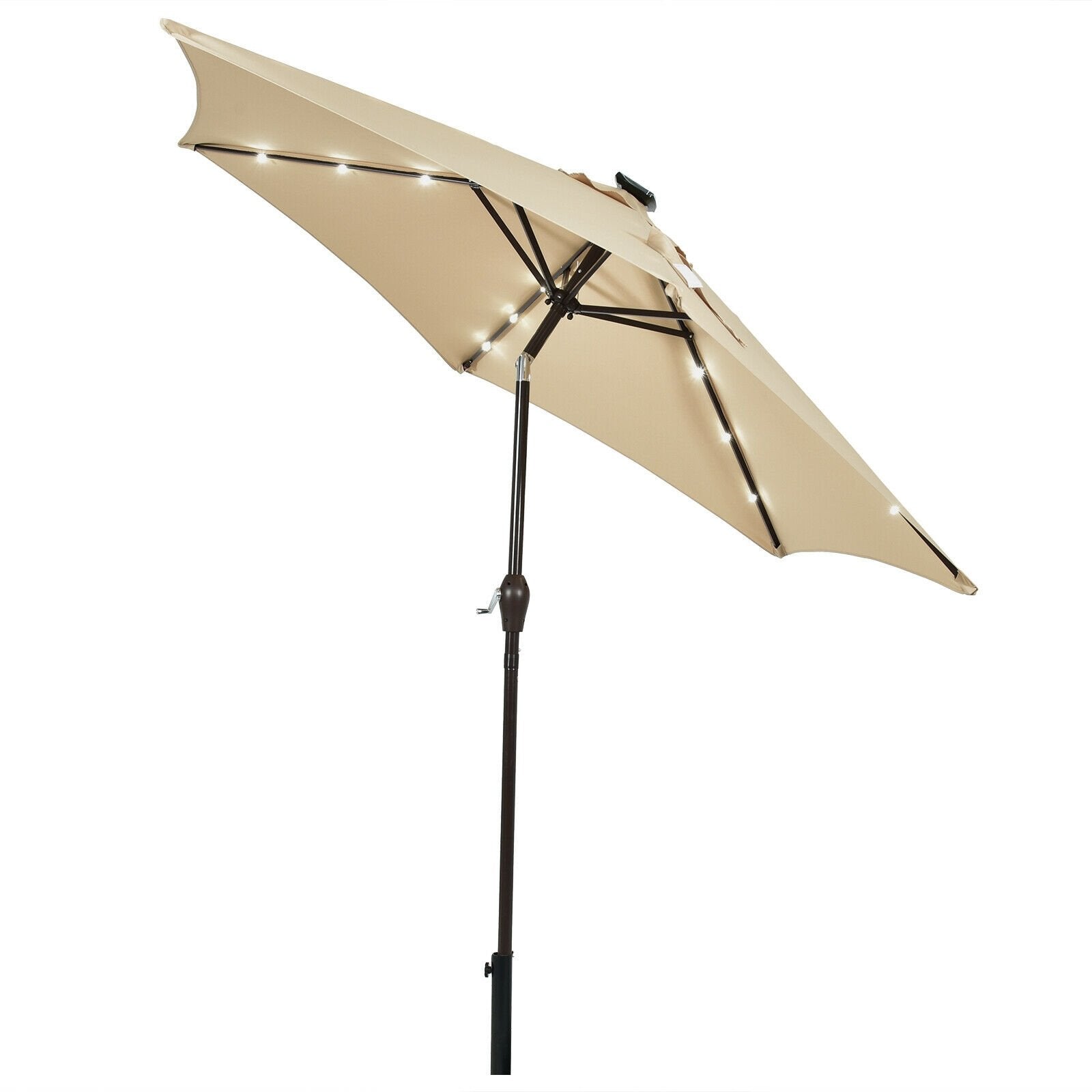 9' Solar LED Lighted Patio Market Umbrella Tilt Adjustment Crank Lift , Beige Outdoor Umbrellas   at Gallery Canada