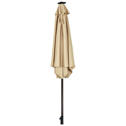 9' Solar LED Lighted Patio Market Umbrella Tilt Adjustment Crank Lift , Beige - Gallery Canada