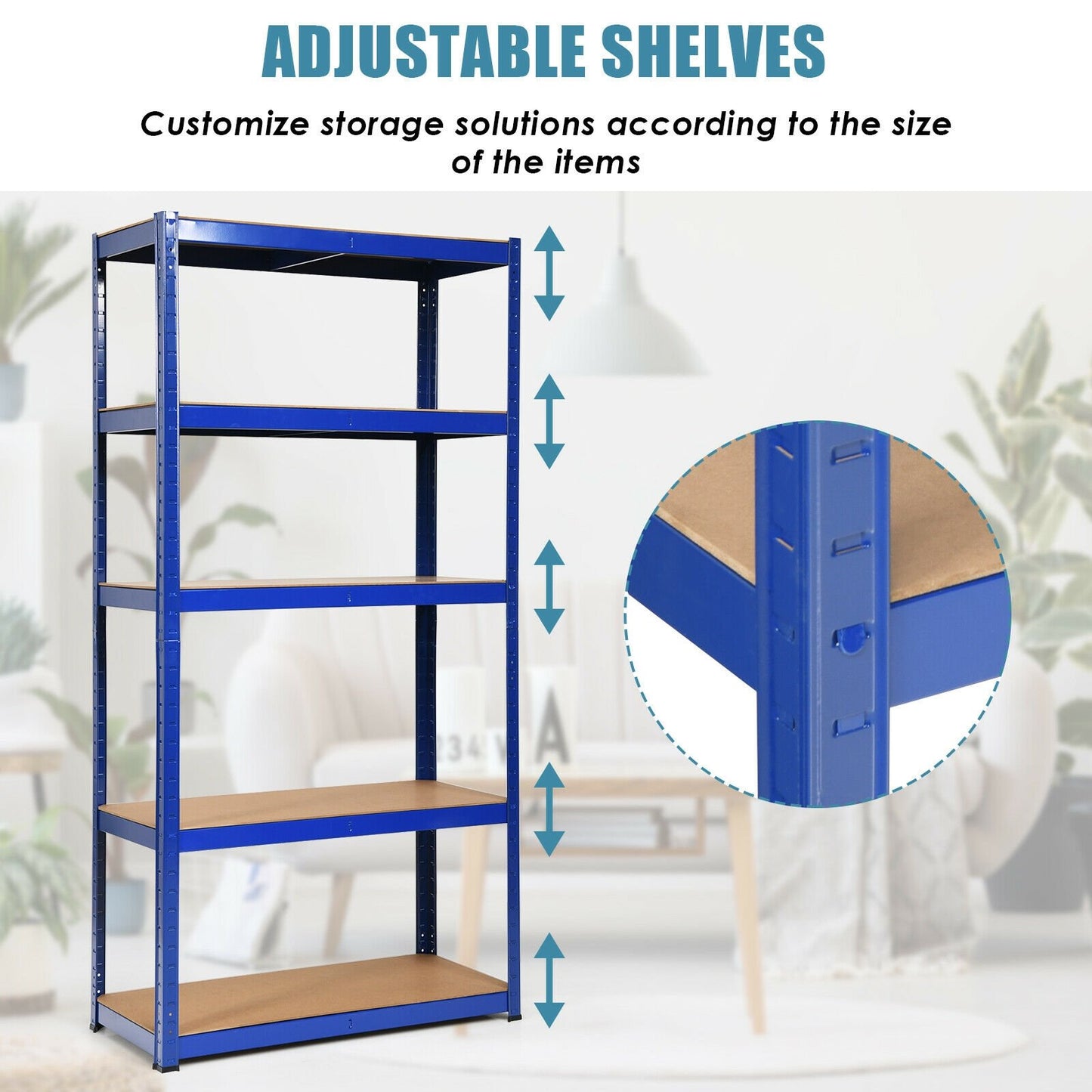 72 Inch Storage Rack with 5 Adjustable Shelves for Books Kitchenware, Navy - Gallery Canada