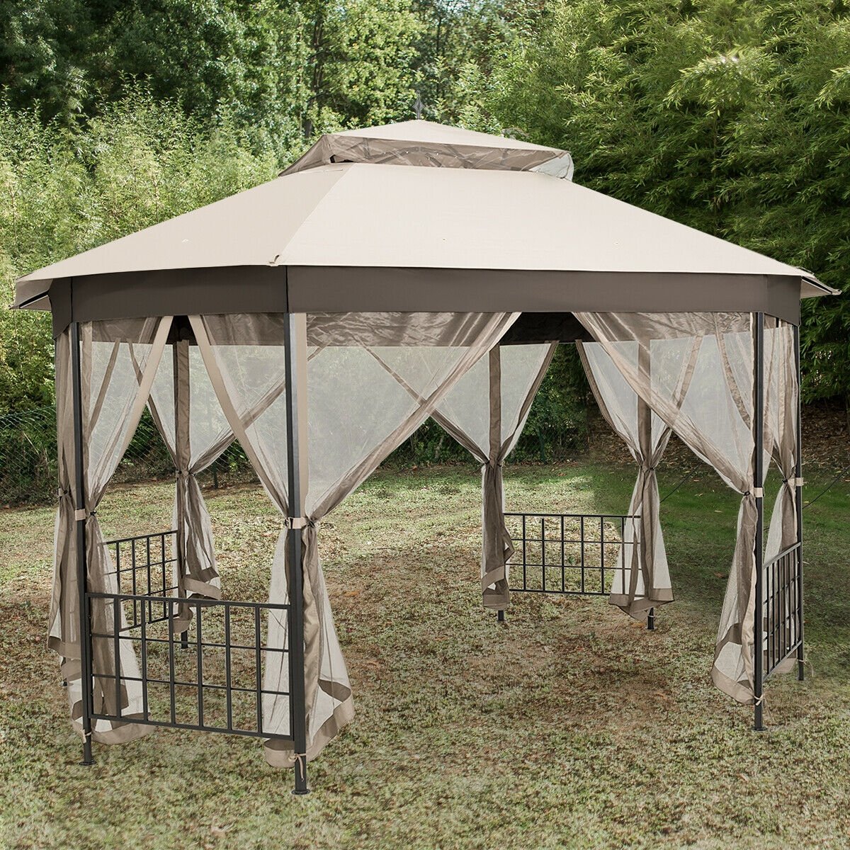 10’x 12’ Octagonal Patio Gazebo, Beige Gazebos   at Gallery Canada