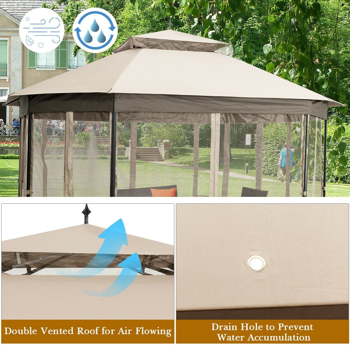 10’x 12’ Octagonal Patio Gazebo, Beige Gazebos   at Gallery Canada