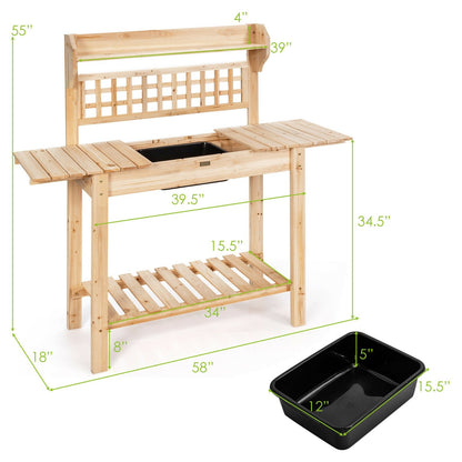 Garden Potting Bench Workstation Table with Sliding Tabletop Sink Shelves, Natural Potting Benches & Tables   at Gallery Canada