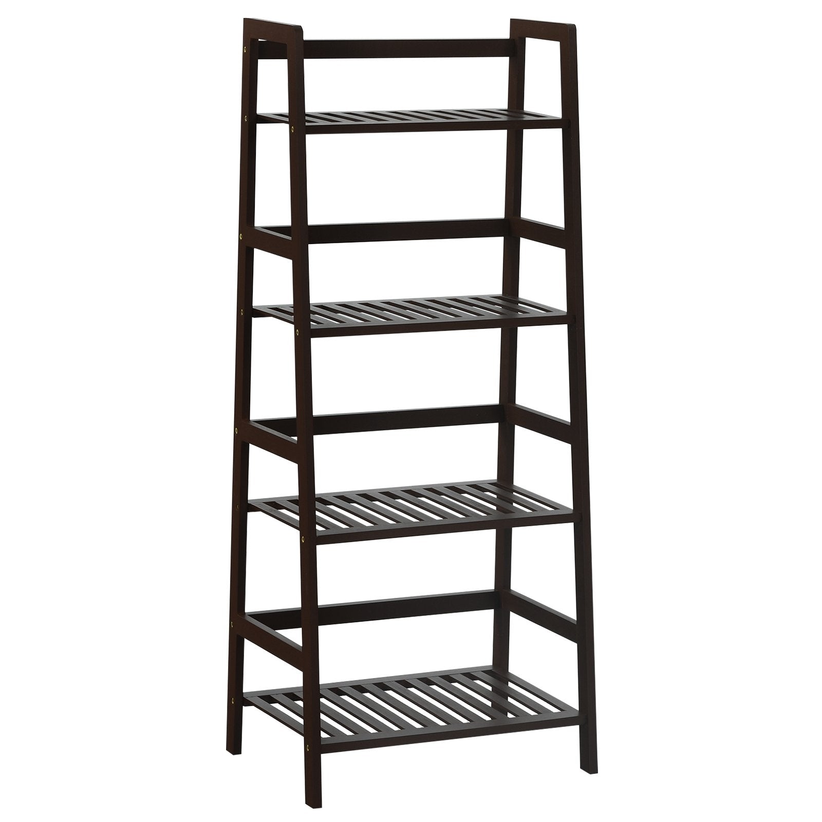 4-Tier Bamboo Plant Rack with Guardrails Stable and Space-Saving, Brown Bookcases   at Gallery Canada