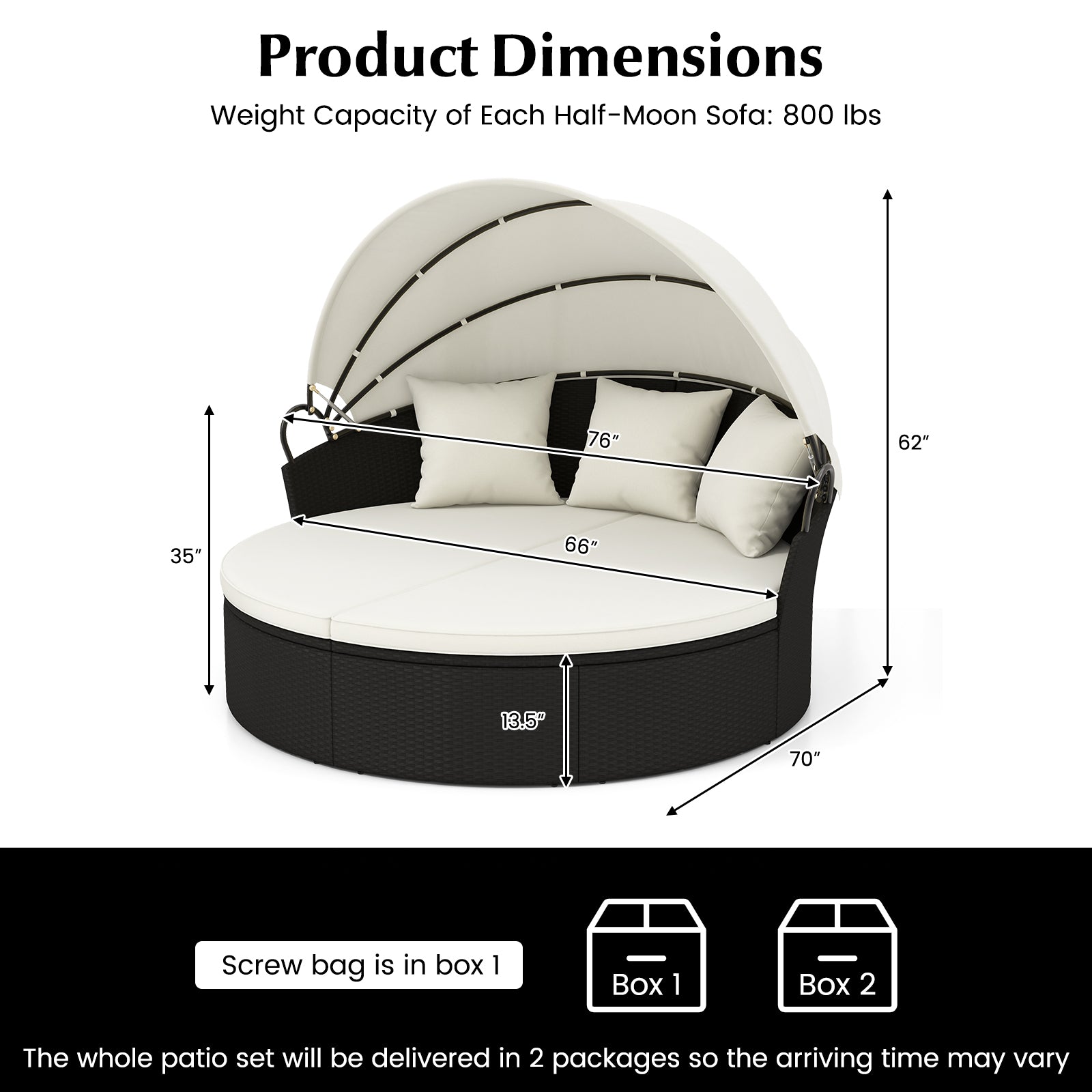 Clamshell Patio Round Daybed Wicker with Retractable Canopy and Pillows, Off White Outdoor Sectionals   at Gallery Canada