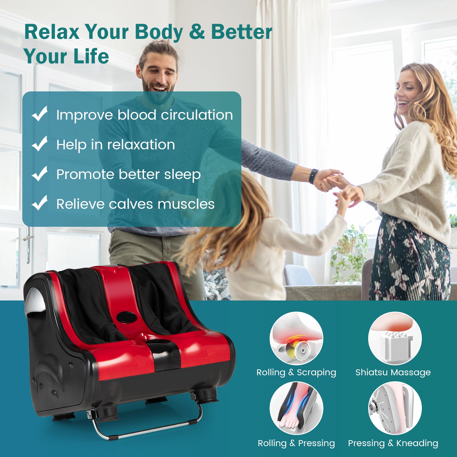 Shiatsu Kneading Rolling Vibration Heating Foot Massager, Red Foot Massager   at Gallery Canada