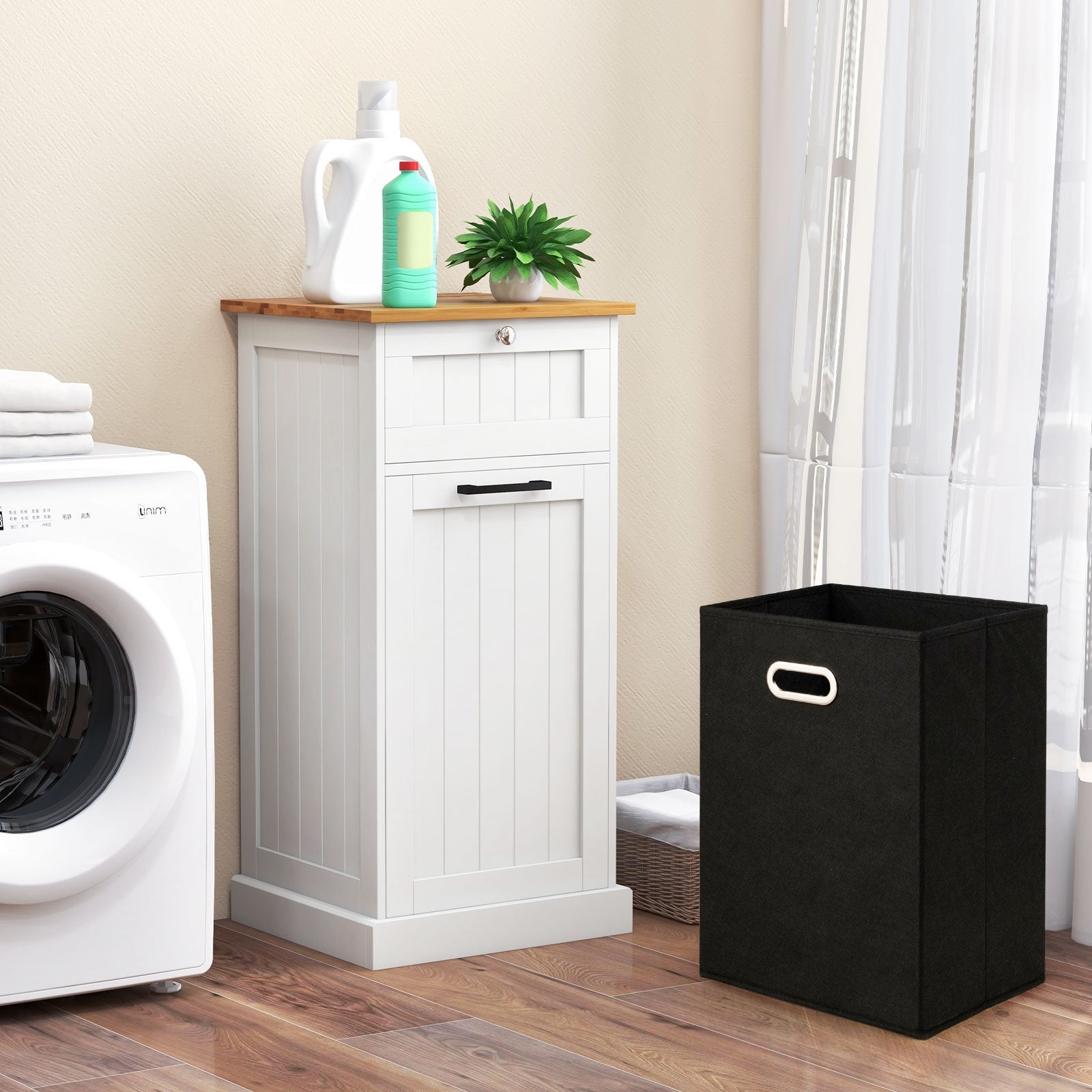 Freestanding Tilt Out Laundry Cabinet with Basket, White Laundry Baskets at Gallery Canada