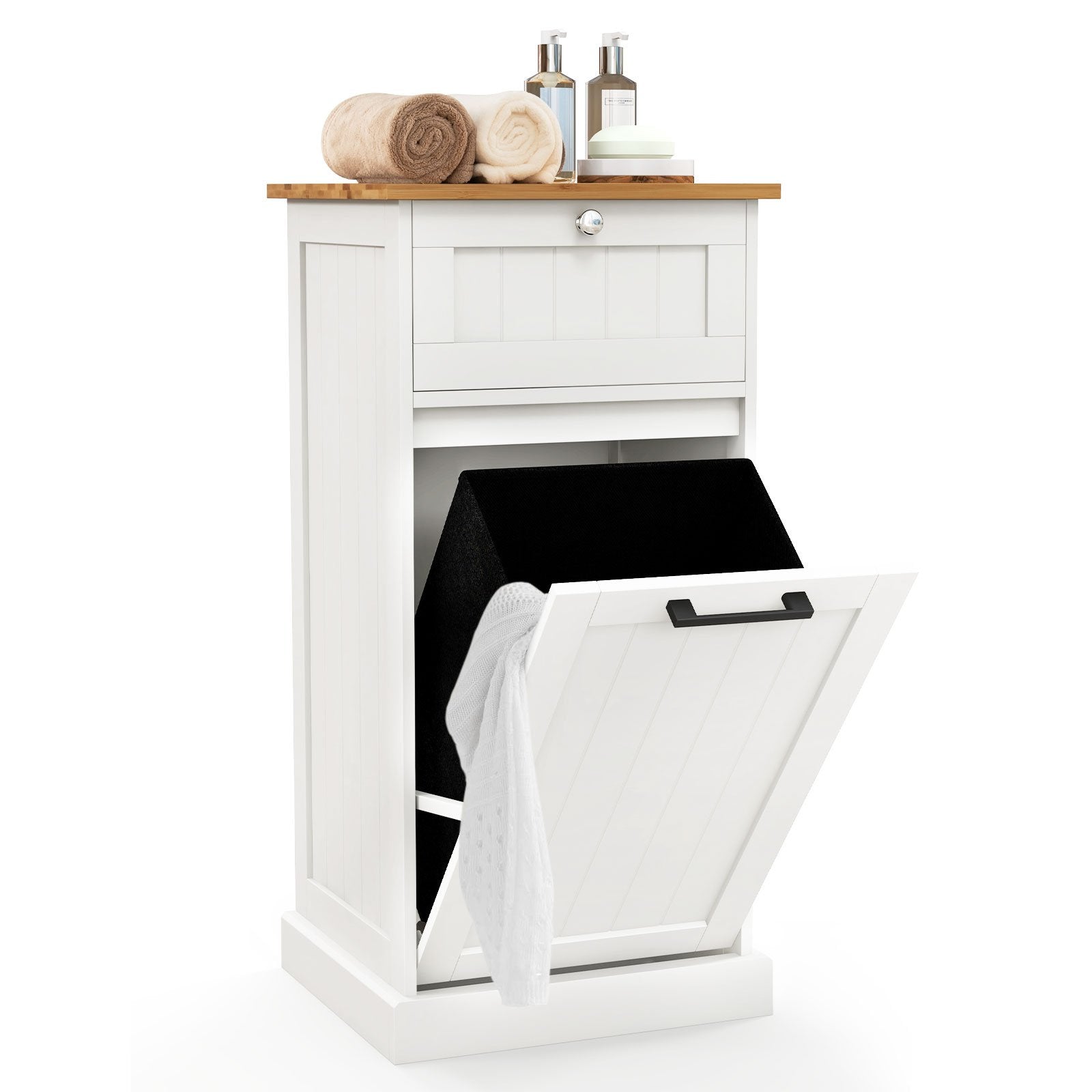 Freestanding Tilt Out Laundry Cabinet with Basket, White Laundry Baskets White at Gallery Canada