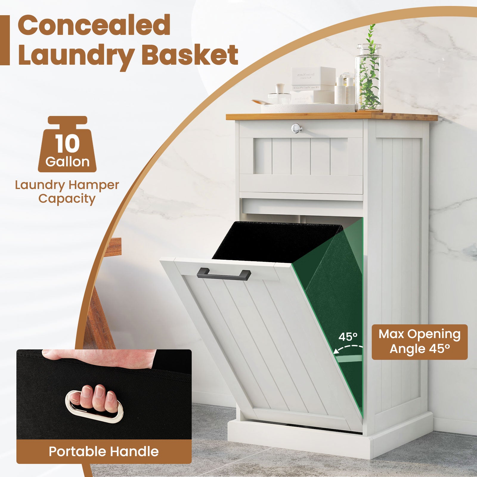 Freestanding Tilt Out Laundry Cabinet with Basket, White Laundry Baskets at Gallery Canada