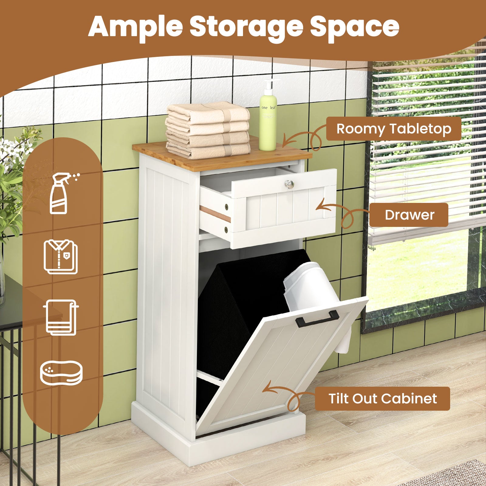 Freestanding Tilt Out Laundry Cabinet with Basket, White Laundry Baskets at Gallery Canada