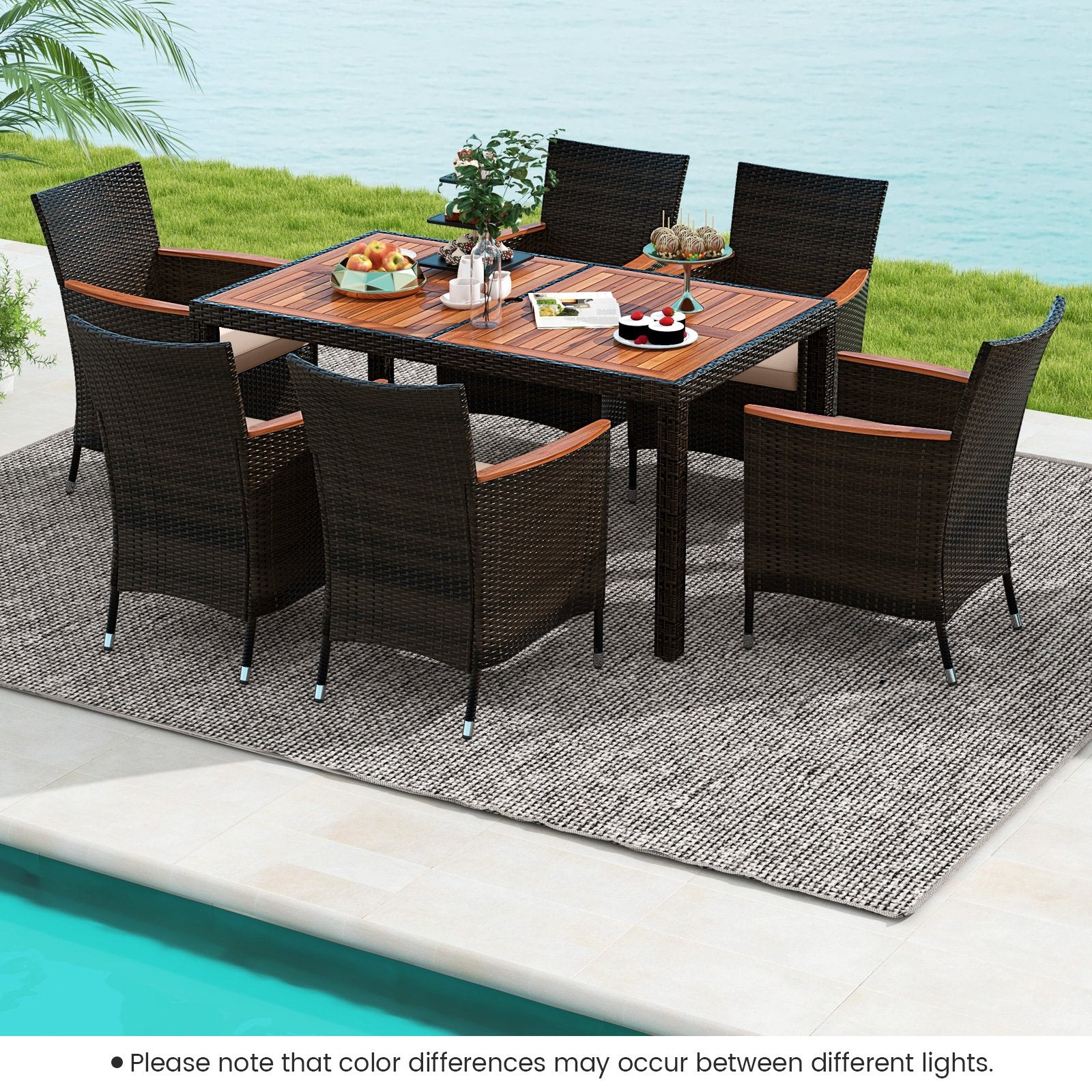 7 Pieces Garden Dining Patio Rattan Set with Cushions for Backyard, Brown Patio Dining Sets   at Gallery Canada