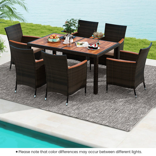 7 Pieces Garden Dining Patio Rattan Set with Cushions for Backyard, Brown Patio Dining Sets   at Gallery Canada