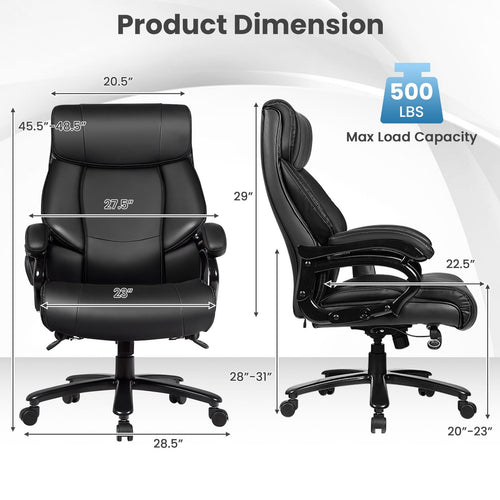 Big and Tall 400 Pounds PU Leather Massage Office Chair, Black