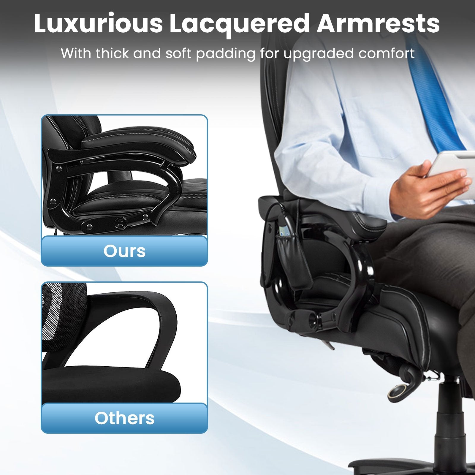 Big and Tall 400 Pounds PU Leather Massage Office Chair, Black Big and Tall Chairs   at Gallery Canada