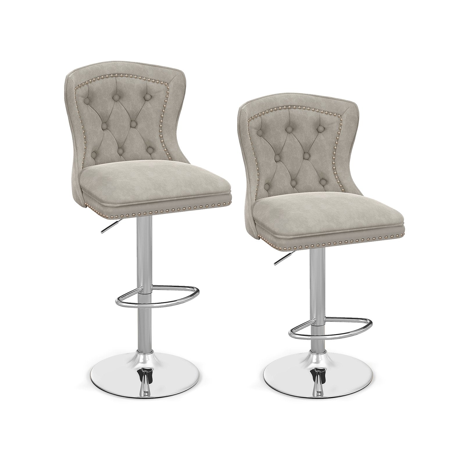 Set of 2 Bar Chairs with Footrest  Electroplated Metal Base and Anti-Slip Ring, Gray Bar Stools   at Gallery Canada