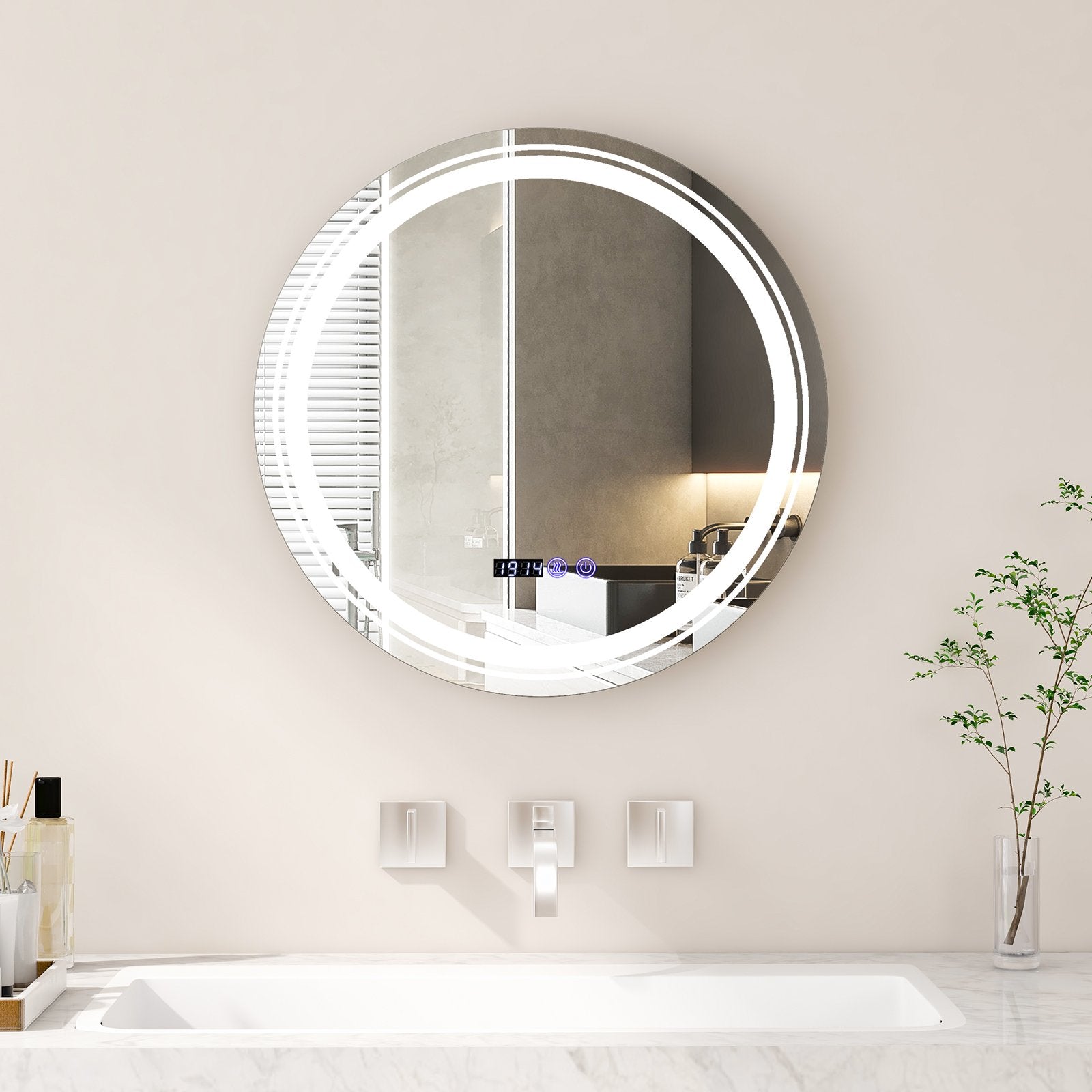 Anti-Fog Round Led Bathroom Mirror with 3 Color LED Lights-S, White Wall Mirrors   at Gallery Canada