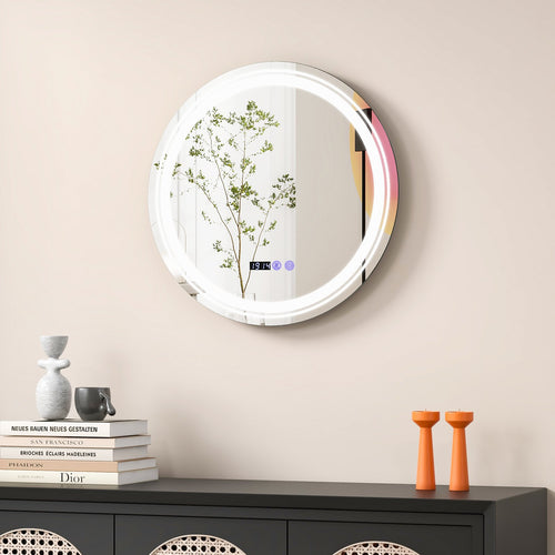 Anti-Fog Round Led Bathroom Mirror with 3 Color LED Lights-S, White