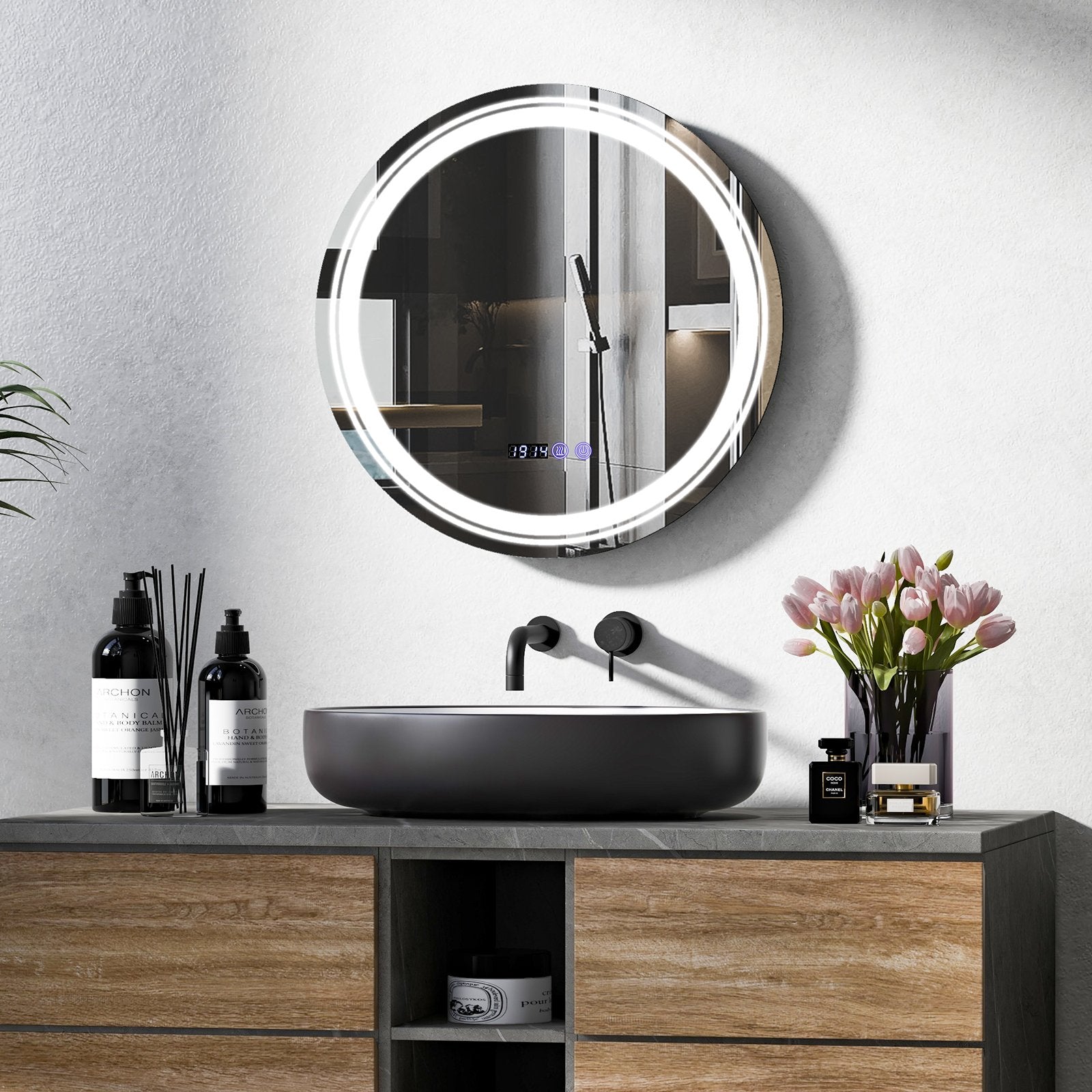 Anti-Fog Round Led Bathroom Mirror with 3 Color LED Lights-S, White Wall Mirrors   at Gallery Canada