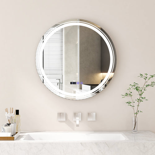 Anti-Fog Round Led Bathroom Mirror with 3 Color LED Lights-M, White