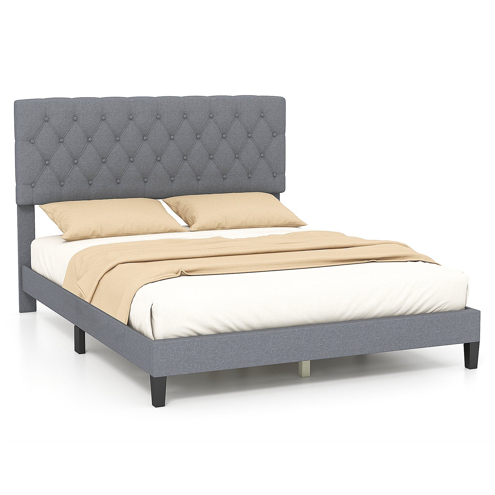 Queen Size Upholstered Platform Bed with Button Tufted Headboard Beds & Bed Frames   at Gallery Canada